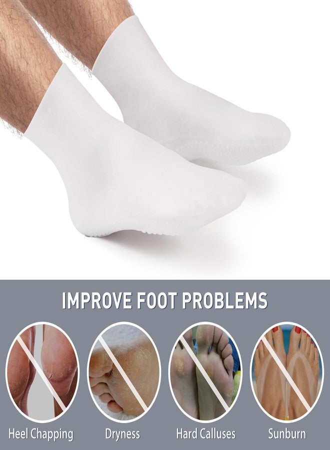 Aphlos Men's Silicone Moisturizing Socks 2 Pairs Pink/White, US Size 10 Extra Large Post-Pedicure Recovery Overnight Use, Long-Lasting Comfort Deep Hydration Foot Care for Dry, Cracked Skin & Calluses - Image 2